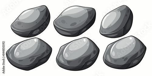 Rock stone set cartoon. Cobble stone game objects. Three dimensional stones and rocks element, isometric 3d flat style. Mountain grey stones. Vector grey rock stone, isolated on white background.