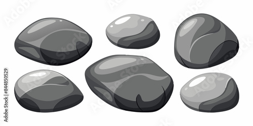 Rock stone set cartoon. Cobble stone game objects. Three dimensional stones and rocks element, isometric 3d flat style. Mountain grey stones. Vector grey rock stone, isolated on white background.