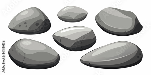 Rock stone set cartoon. Cobble stone game objects. Three dimensional stones and rocks element, isometric 3d flat style. Mountain grey stones. Vector grey rock stone, isolated on white background.