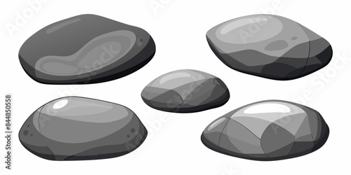 Rock stone set cartoon. Cobble stone game objects. Three dimensional stones and rocks element, isometric 3d flat style. Mountain grey stones. Vector grey rock stone, isolated on white background.