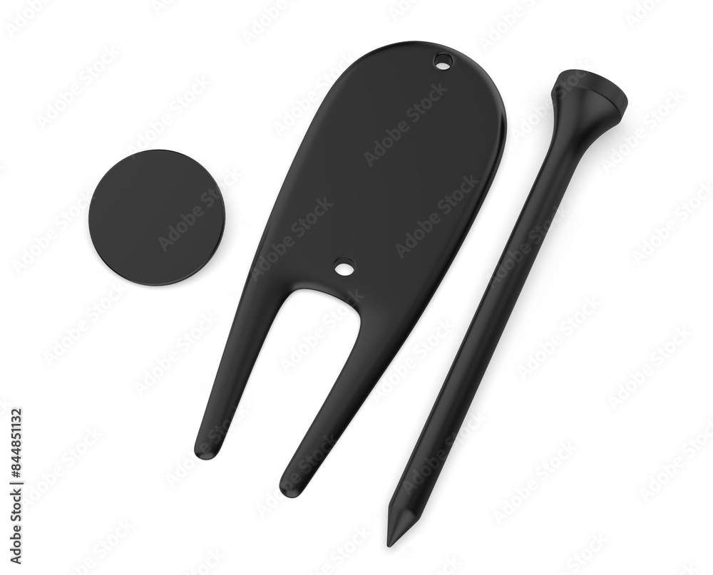 Fototapeta premium Blank golf divot tool tee set 3d illustration.