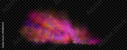 Background of an explosion of colorful smoke clouds.Multicolor fog with blue and yellow particles.Explosions of color powder.