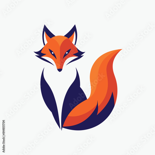 Minimalist Fox Logo Design With Clean Lines and Orange and Blue Colors, A minimalist fox logo design with clean lines and limited colors