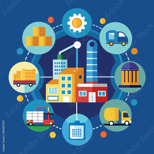 Minimalist Graphic Depicting the Intricacies of Modern Supply Chain Operations, A minimalist graphic symbolizing the intricacies of supply chain management in industry