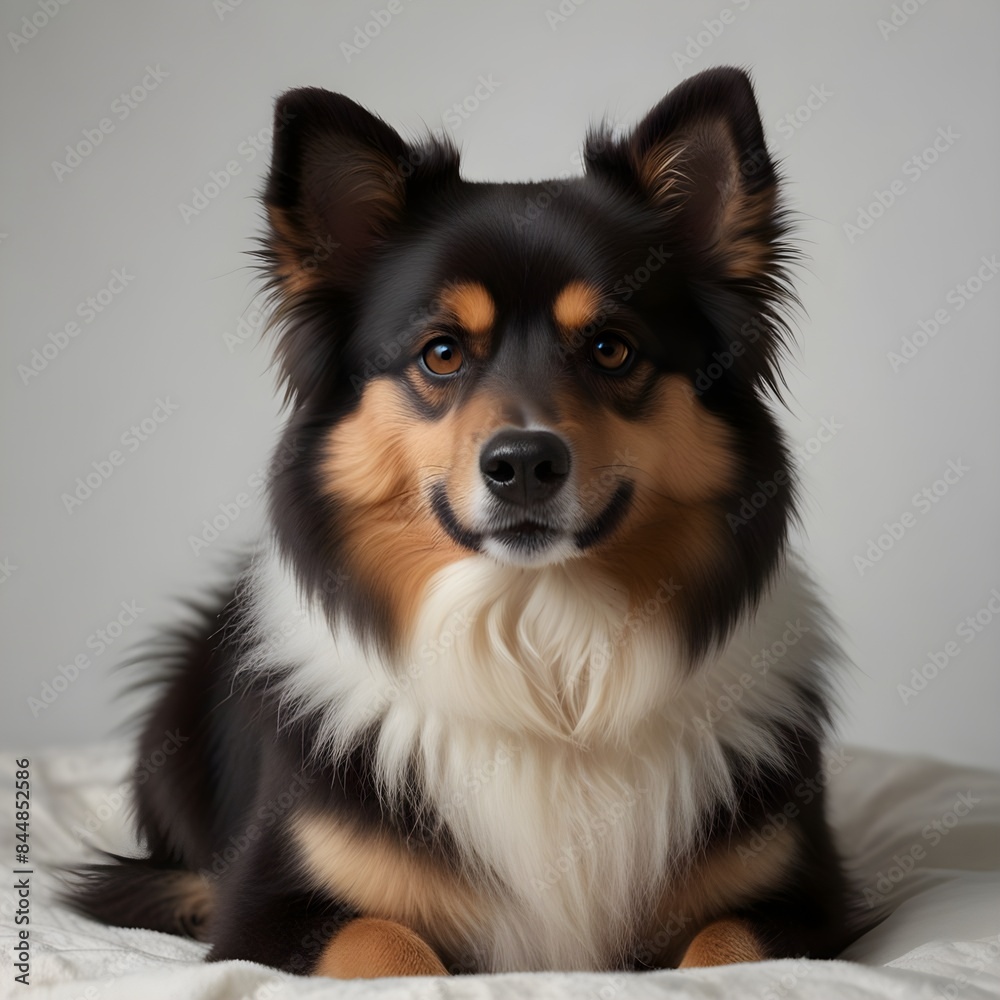Elegant Black and White Dog: A Realistic Portrait on a White Background Elegant Black and White Dog: A Realistic Portrait on a White Background
