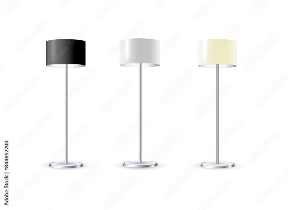 Lamp Set Closeup Isolated on White Background. Floor Lamps. Electric Torchere for Interior Design, Energy Furniture. Vector Lamp Set Closeup Isolated on White Background. Floor Lamps. Electric Torchere for Interior Design, Energy Furniture. Vector