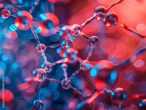 A closeup of an isolated, abstract, and futuristic molecular structure of an AI with glasslike spheres  © Deanmon