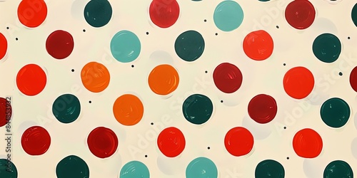 Christmas background pattern polka dot. vibrant abstract pattern featuring multicolored circles on a light background. Playful design includes hues of orange, teal, navy red, adding a cheerful touch