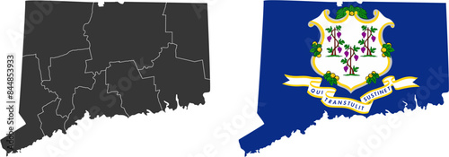 Connecticut state of USA. Connecticut flag and territory. States of America territory on white background. Separate states. Vector illustration