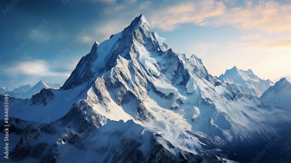 Obraz premium Landscape of mountain peaks summits with snow capped with cloudy
