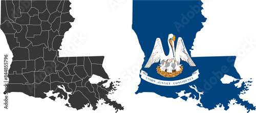 Louisiana state of USA. Louisiana flag and territory. States of America territory on white background. Separate states. Vector illustration