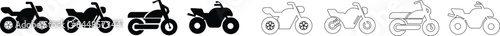 List of different type of motorcycle, bike, and motorbike icon set. Side view of all kind of motorcycle from moped, scooter, roadster, sports, cruiser, touring, scrambler, trial bike, and chopper.