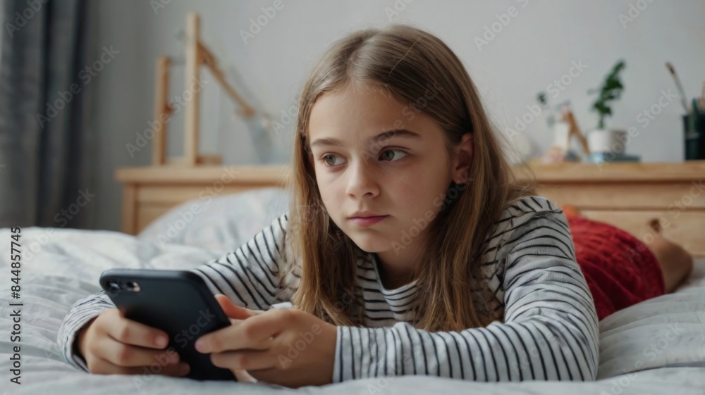 Concept of online classes. Positive kid in colourful headset raising hand with greeting gesture while looking at portable computer screen. Optimistic girl starting additional remote lesson with tutor. Concept of online classes. Positive kid in colourful headset raising hand with greeting gesture while looking at portable computer screen. Optimistic girl starting additional remote lesson with tutor.