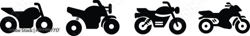 List of different type of motorcycle, bike, and motorbike icon set. Side view of all kind of motorcycle from moped, scooter, roadster, sports, cruiser, touring, scrambler, trial bike, and chopper.