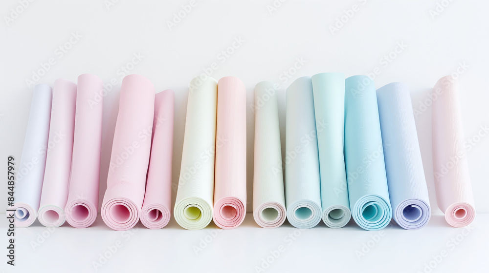 Fototapeta premium Rolled Pastel Color Paper on White Surface Ideal for Craft and Decoration Projects
