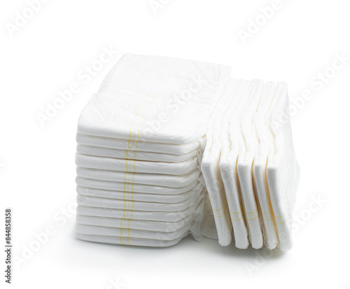 Stack of adult diapers isolated on white background