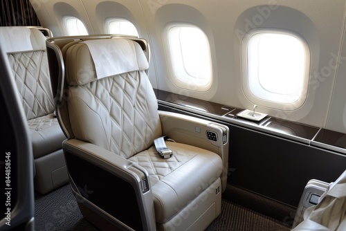 first class business luxury seat for vacations or corporate airplane travel, Generative AI © Suresh Picture