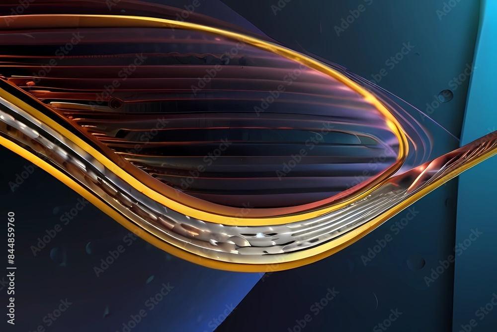 3d abstract background. 3d hi-tech abstract background with metallic S-shape band and wires moveing in space
3d abstract background. 3d hi-tech abstract background with metallic S-shape band and wires moveing in space
