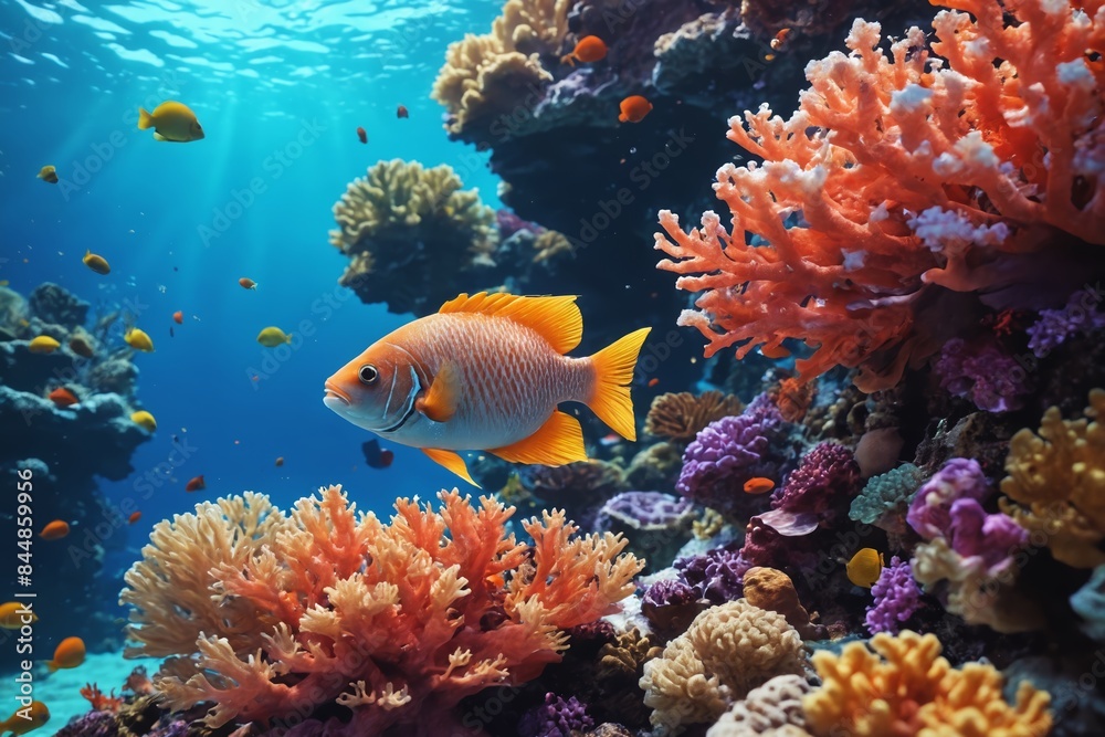 Fototapeta premium The Hidden Beauty Underneath: A Breathtaking View of a Coral Reef.