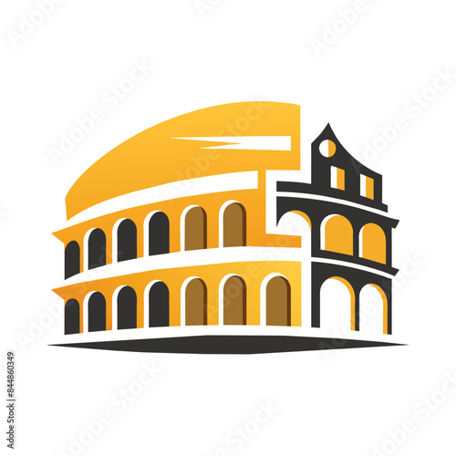 A simple and modern logo featuring a minimalist depiction of the iconic Colosseum in Rome, A minimalist logo of the Colosseum in Rome