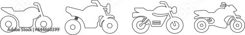 List of different type of motorcycle, bike, and motorbike icon set. Side view of all kind of motorcycle from moped, scooter, roadster, sports, cruiser, touring, scrambler, trial bike, and chopper.