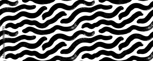 Bold curved lines doodle seamless pattern. Hand drawn organic thick wavy strokes background. Creative abstract squiggle style background. Brush drawn wavy bold rounded lines. Freehand scribbles.