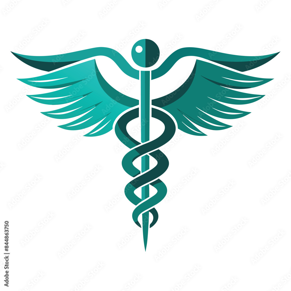 Modern Caduceus Illustration, A sleek and modern interpretation of the caduceus symbol for a medical facility's logo