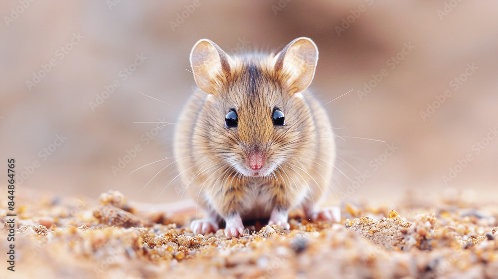 Cute Brown Mouse on Sandy Ground with Blurred Background and Soft Lighting Cute Brown Mouse on Sandy Ground with Blurred Background and Soft Lighting