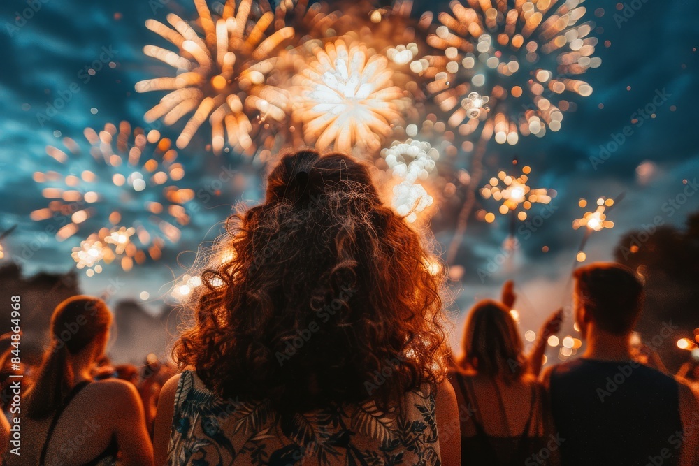 Crowd watching a fireworks display at night Crowd watching a fireworks display at night