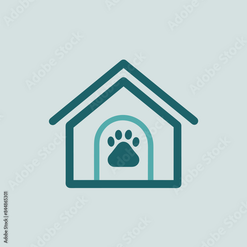 A simple line drawing of a house with a paw print in the doorway, suggesting pet care services, A subtle nod to pet sitting with a small house icon