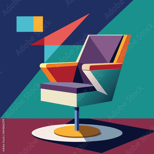 A stylized abstract representation of a salon chair, with bold geometric shapes and vibrant colors, An abstract interpretation of a salon chair in a modern, geometric style