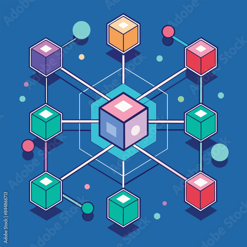 An abstract representation of blockchain technology with colorful, interconnected cubes, An abstract representation of blockchain technology in a minimalist style