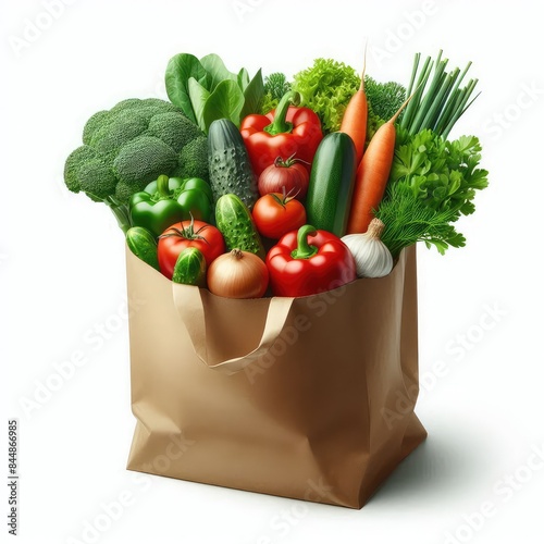 Vegetables in a paper bag isolated on a white background