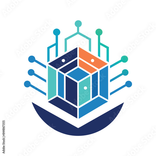 An abstract illustration depicting a digital technology hub, Basic illustration of a digital technology hub