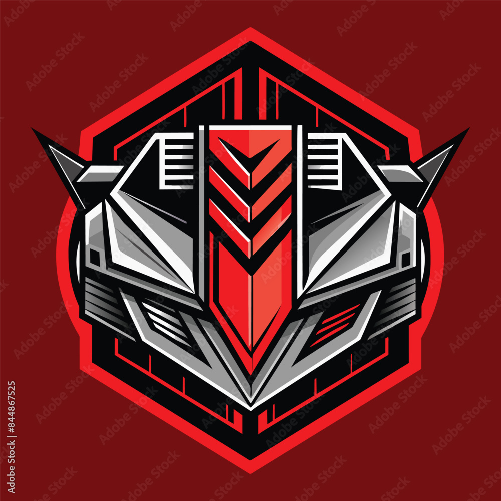 A digital illustration of a robots face, featuring bold lines, clean edges, and a red and gray color scheme, Bold lines and clean edges inspired by advanced machinery A digital illustration of a robots face, featuring bold lines, clean edges, and a red and gray color scheme, Bold lines and clean edges inspired by advanced machinery