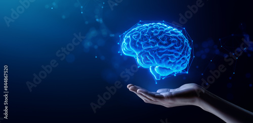 Hand Holding Human Brain - Futuristic Concept of Intelligence, science and mind