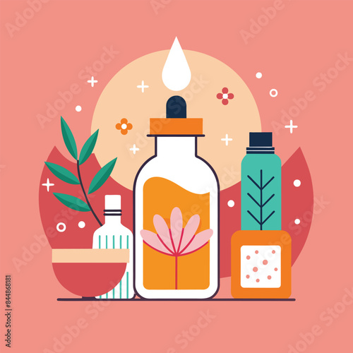 Clean Lines and Negative Space Forming A Subtle Re in a Digital Illustration of Beauty Products, Clean lines and negative space forming a subtle representation of a skincare ritual
