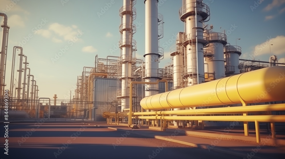 yellow gas pipes in front of oil and natural Gas storage plant. yellow gas pipes in front of oil and natural Gas storage plant.