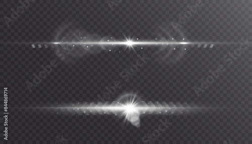 A set of horizontal translucent light effects on a transparent background. Optical flares. Vector	