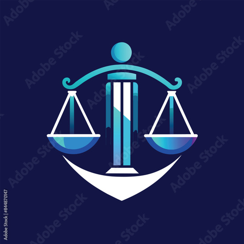 A modern and minimalist logo featuring a stylized blue scale of justice with a white base on a dark blue background, Create a minimalist logo for a legal tech startup