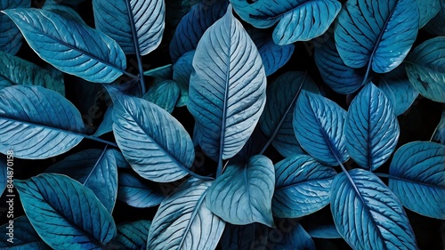 Blue tropical leaves illustration  realistic  4k background  abstract  luxury wallpaper