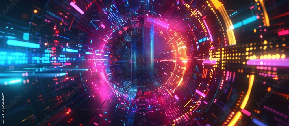Obraz premium Technology digital circle style HUD interface display time machine neon light Background wallpaper AI generated image