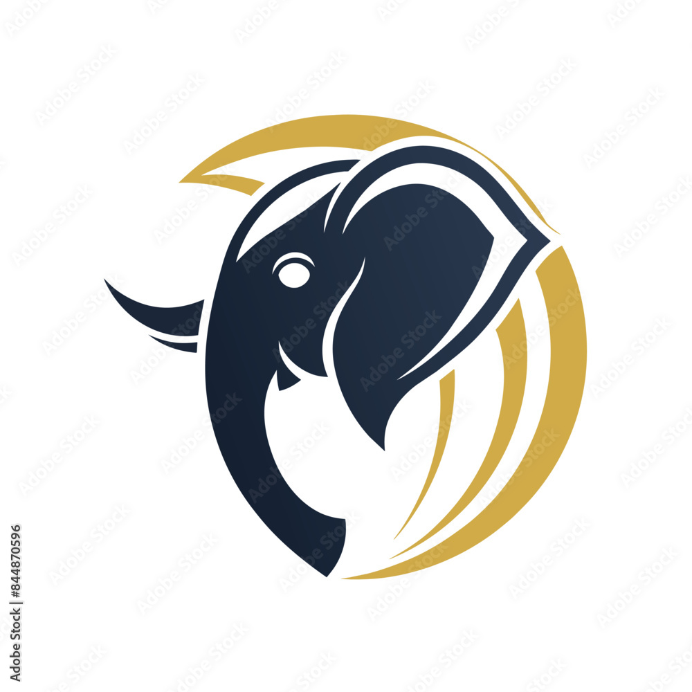 A simple and modern logo featuring an elephants head with a subtle moon shape design behind it, Create a minimalist logo with a subtle nod to the strength and grace of an elephant