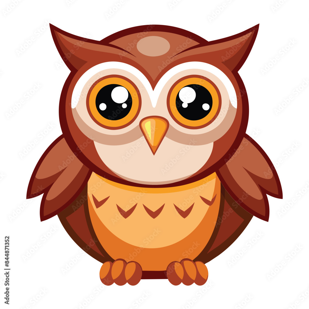 A cartoon vector icon of a cute owl with big eyes, Cute Owl with Big Eyes Cartoon Vector Icon