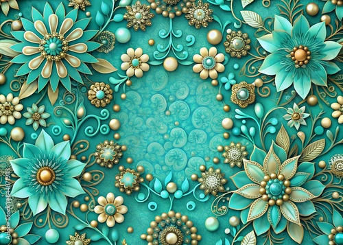 Künstlerischer floraler Hintergrund türkis - Design Element	 photo