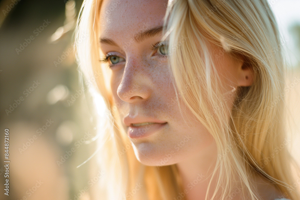 beautiful blonde woman posing for photo on a summer day beautiful blonde woman posing for photo on a summer day