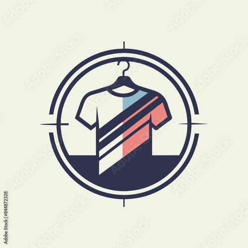 A minimalist logo design for a boutique clothing brand featuring a t-shirt on a hanger within a target symbol, Design a minimalist logo for a boutique clothing brand