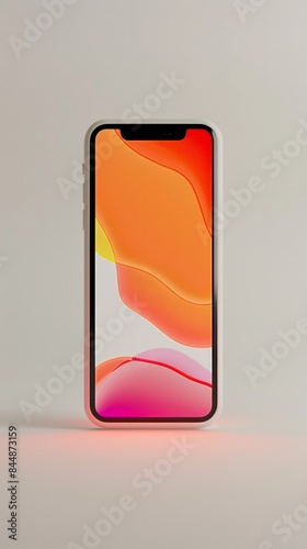 Bright display smartphone mockup with orange backlight on a white background. Vertical orientation