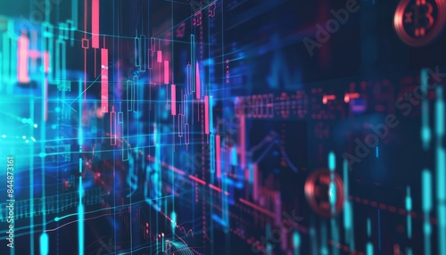 Abstract Digital Cryptocurrency Data Display With Colorful Lines