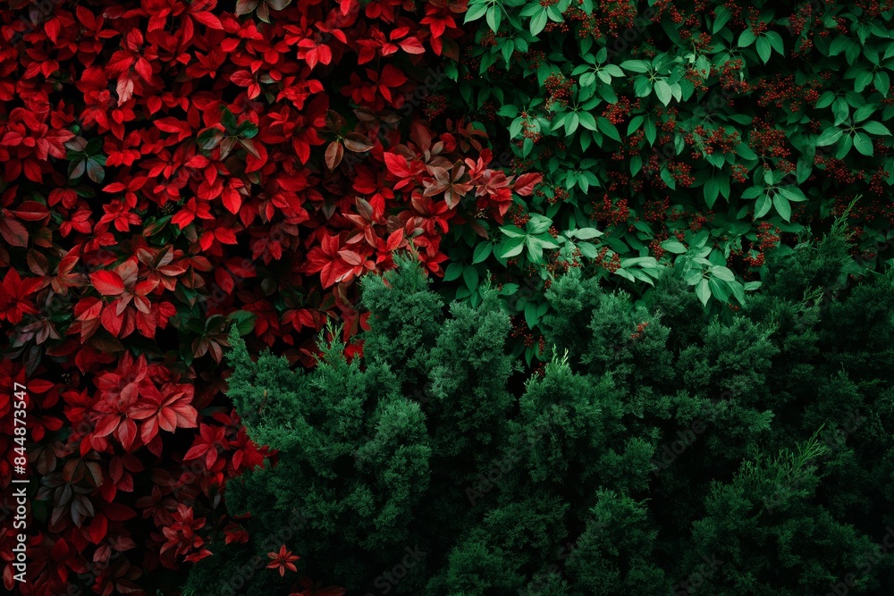 An aerial view captures the lush contrast between red and green foliage An aerial view captures the lush contrast between red and green foliage